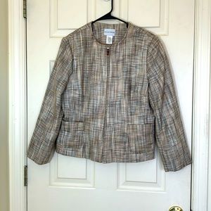 Woven Like Classic Jacket / Blazer With Zipper and Pockets Size 14 Petite